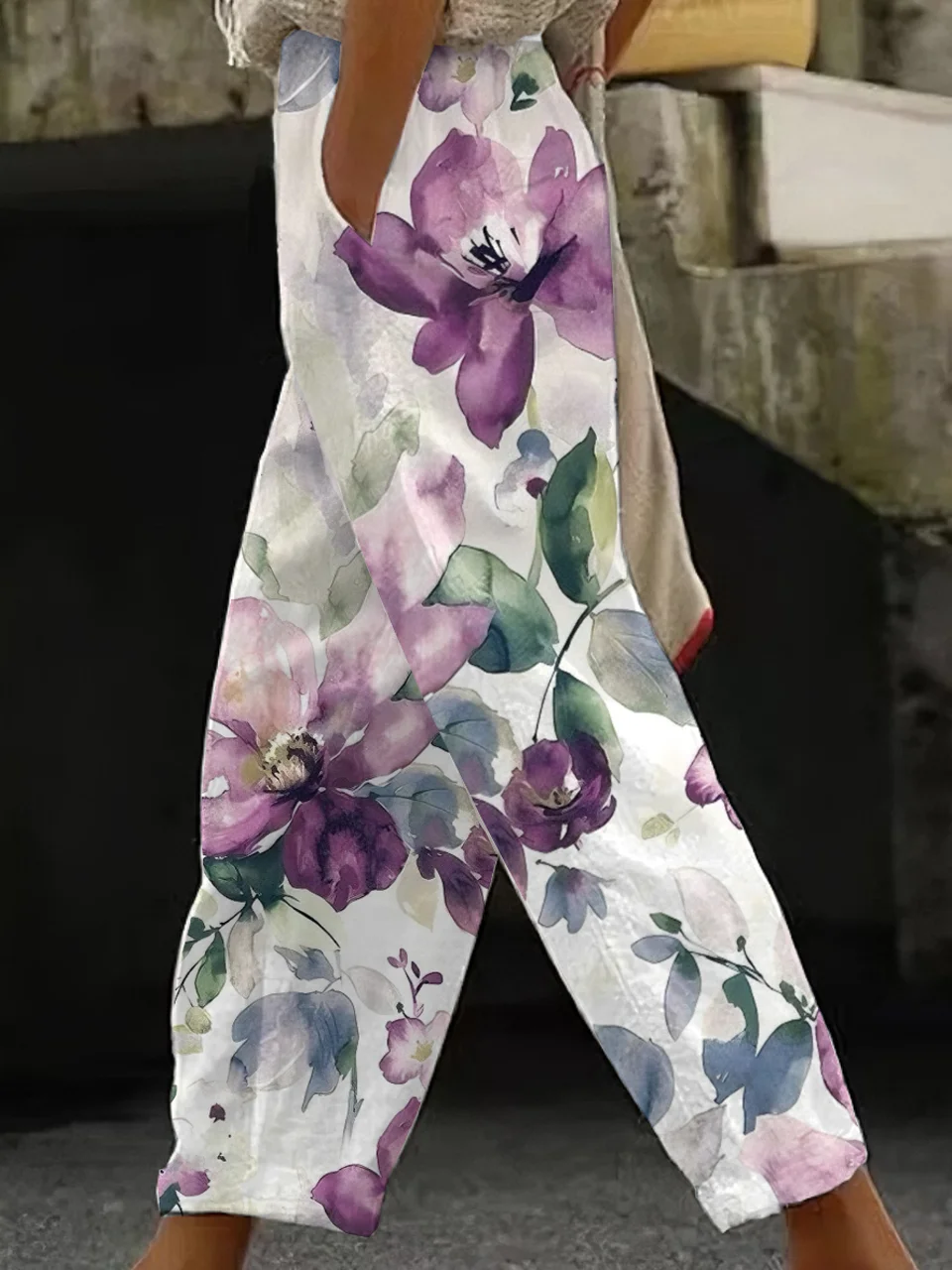 Women Cotton Casual Floral Long Pants