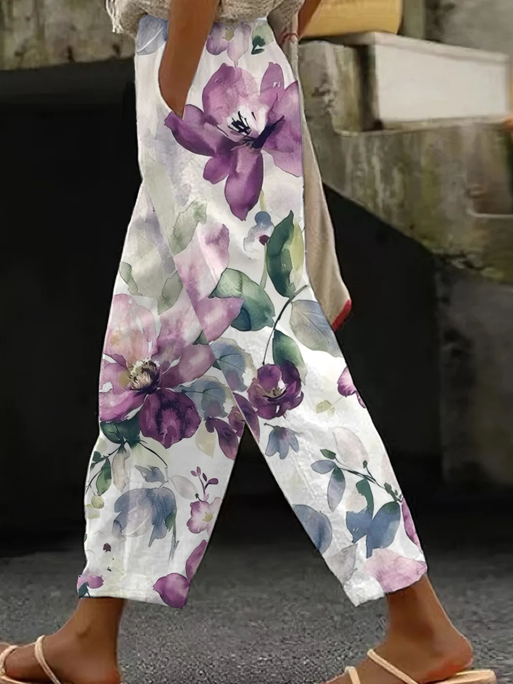 Women Cotton Casual Floral Long Pants