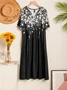Women Midi Dress Elegant Loose Floral Print A-Line Dress