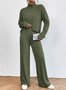 Women Plain Turtleneck Long Sleeve Comfy Casual Top With Pants Two-Piece Set