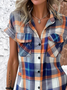 Shirt Collar Short Sleeve Plain Regular Micro-Elasticity Loose Blouse For Women