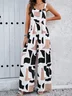 Women Sleeveless Cold Shoulder Loose Long Daily Casual Geometric Natural Jumpsuit