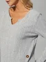 Women's Casual Plain Notched Long Sleeve Soft T-shirt