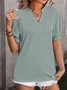 V Neck Short Sleeve Plain Regular Micro-Elasticity Loose Shirt For Women