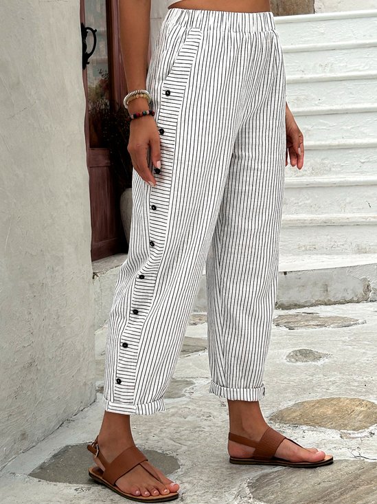Casual Striped Long Buttoned Pant