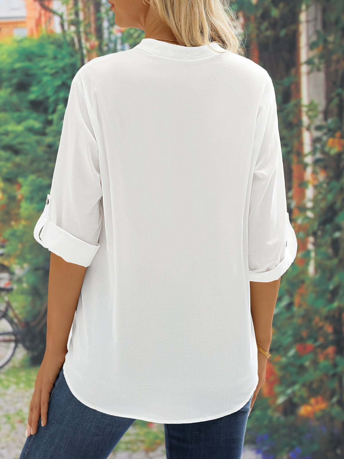 Shirt Collar Long Sleeve Plain Buttoned Regular Loose TUNIC Blouse For Women