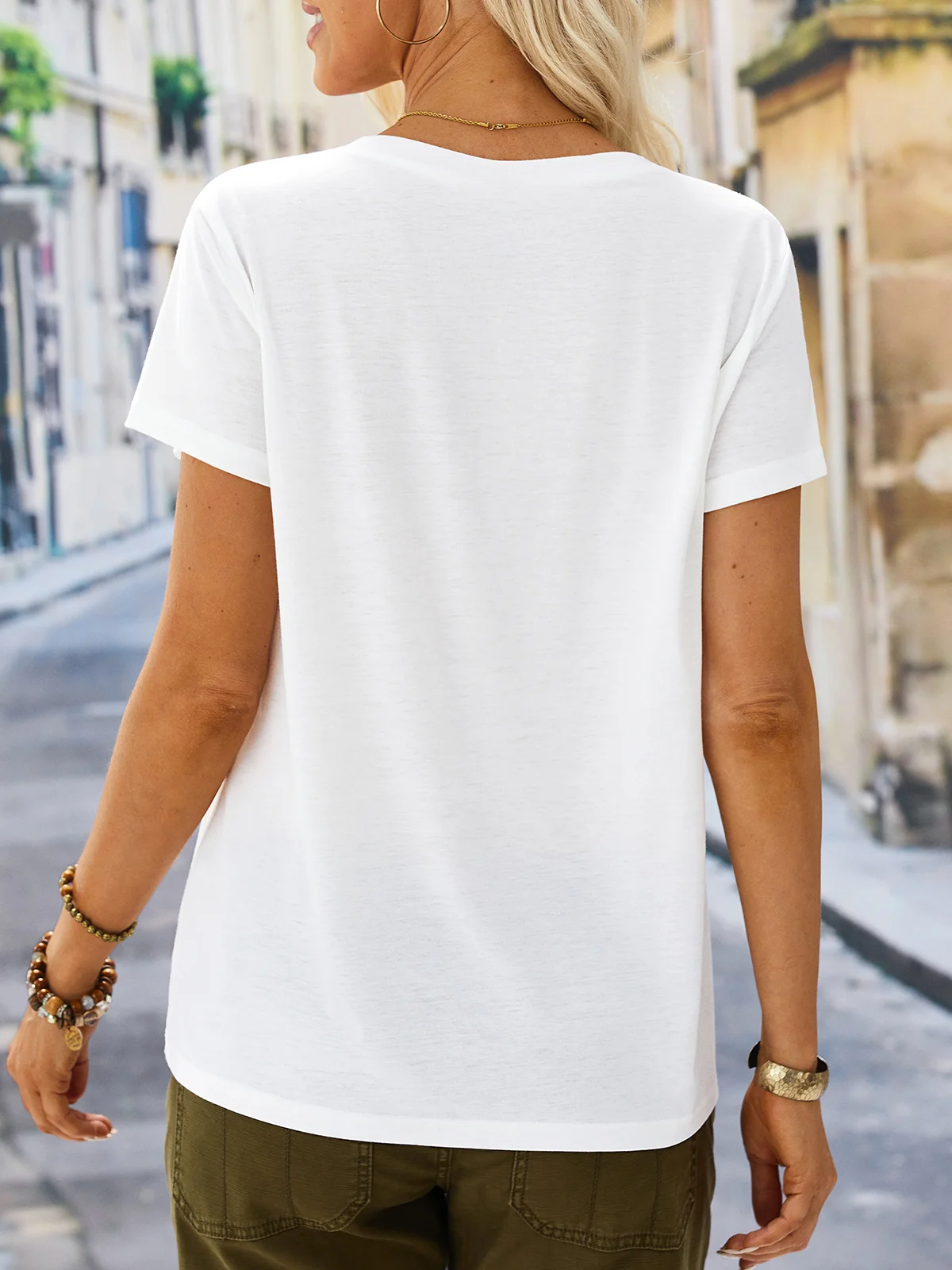 Feather Printed V Neck Casual T-Shirt