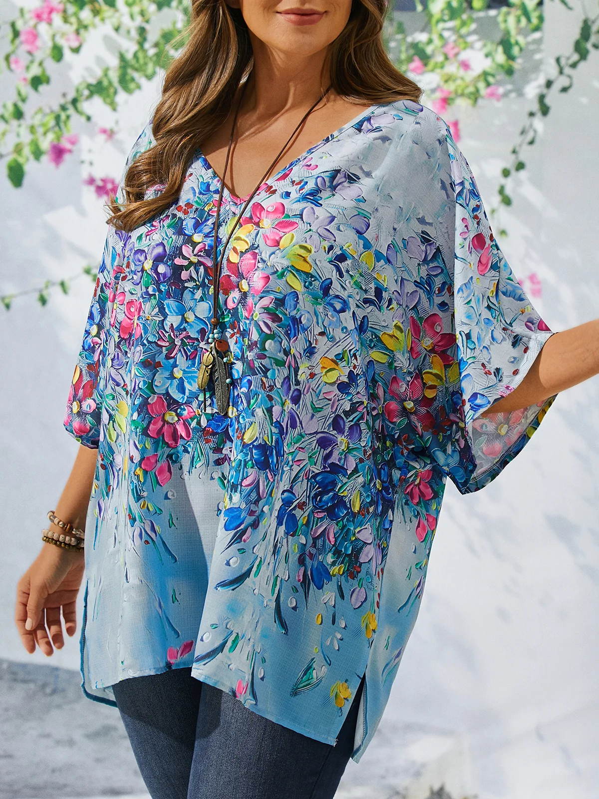 Plus Size Painting Crew Neck Casual Loose Shirt