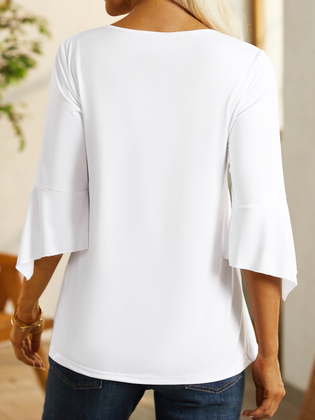 Plain Casual Three Quarter T-shirt