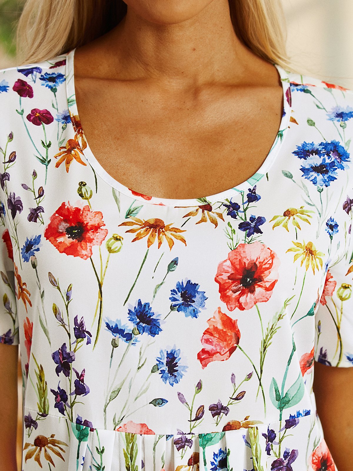 Floral Loosen Casual Short Sleeve Woven Dress