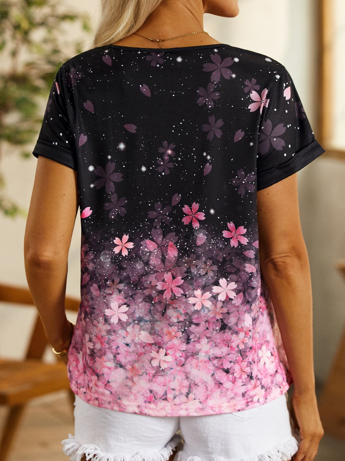 Casual V Neck Floral T-Shirt