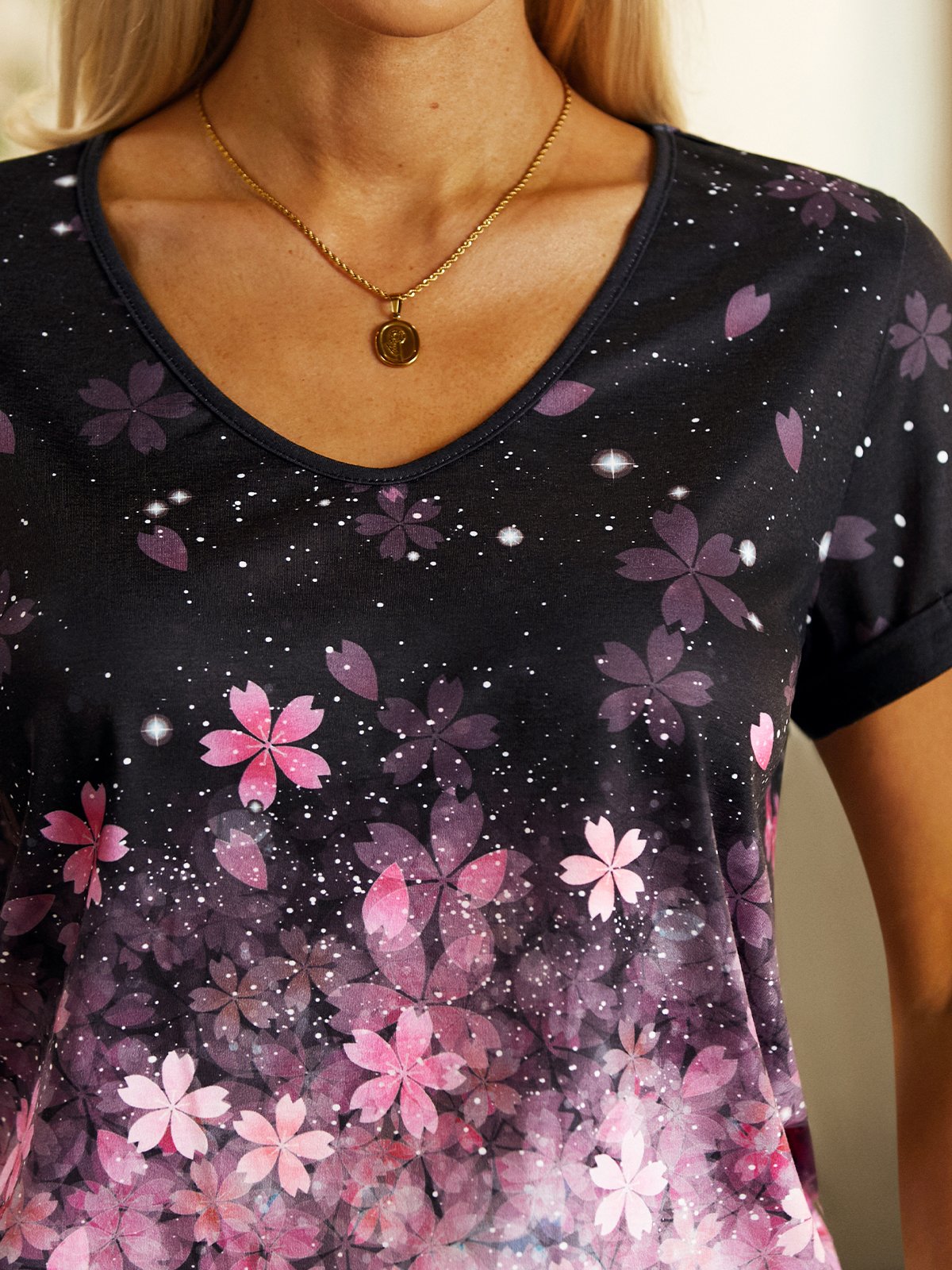 Casual V Neck Floral T-Shirt