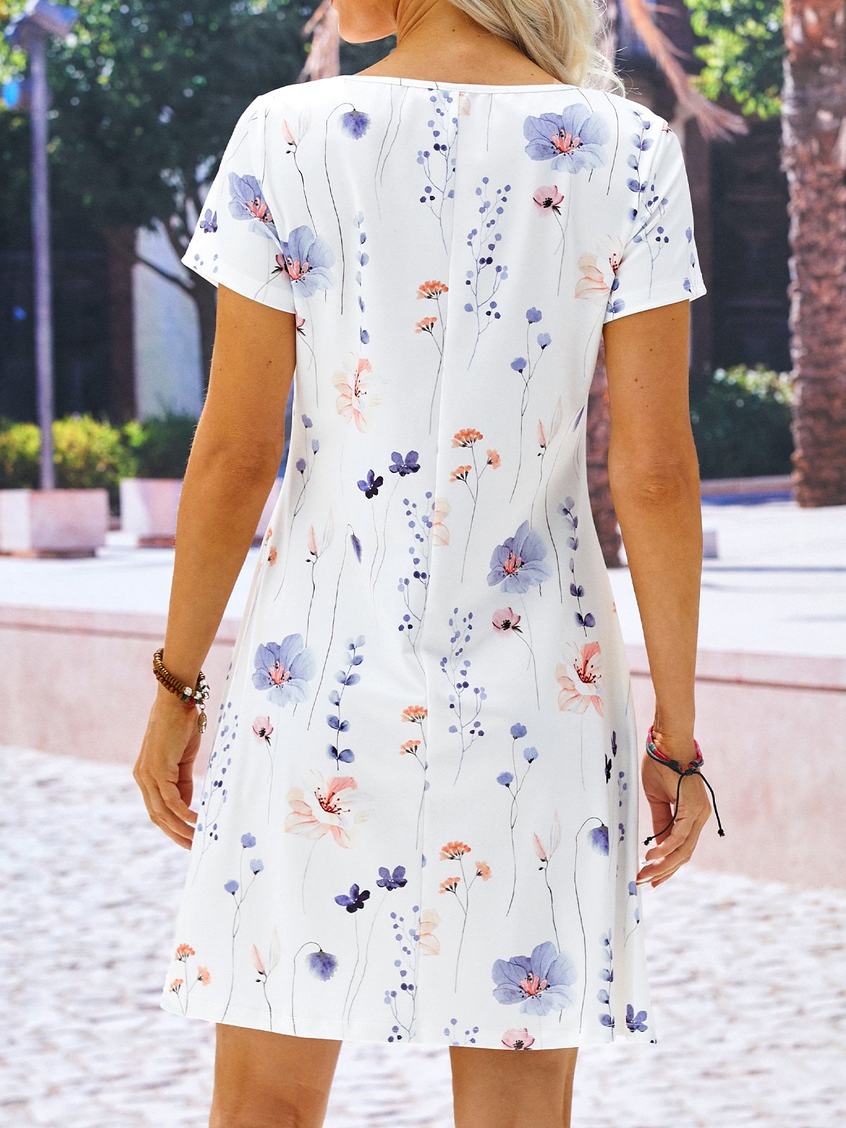 Asymmetrical Neck Casual Floral Printed Dress