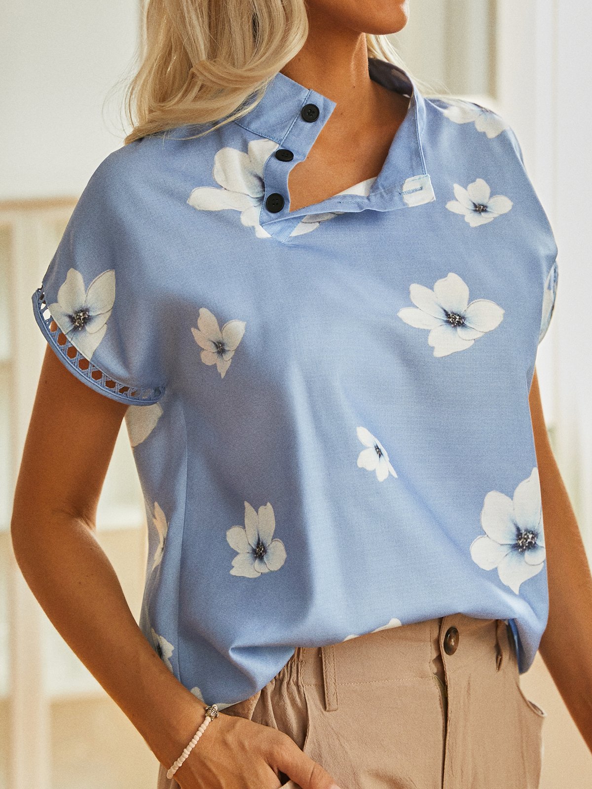 Casual Asymmetrical Floral Shirt