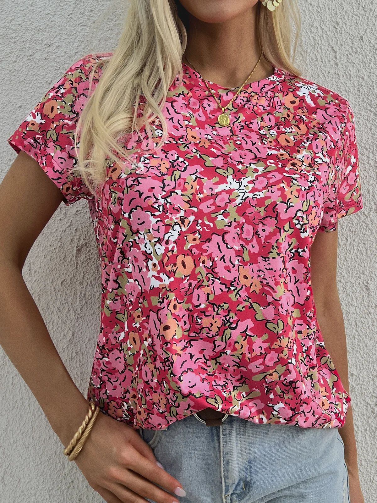 Floral Casual Crew Neck Short Sleeve T-Shirt