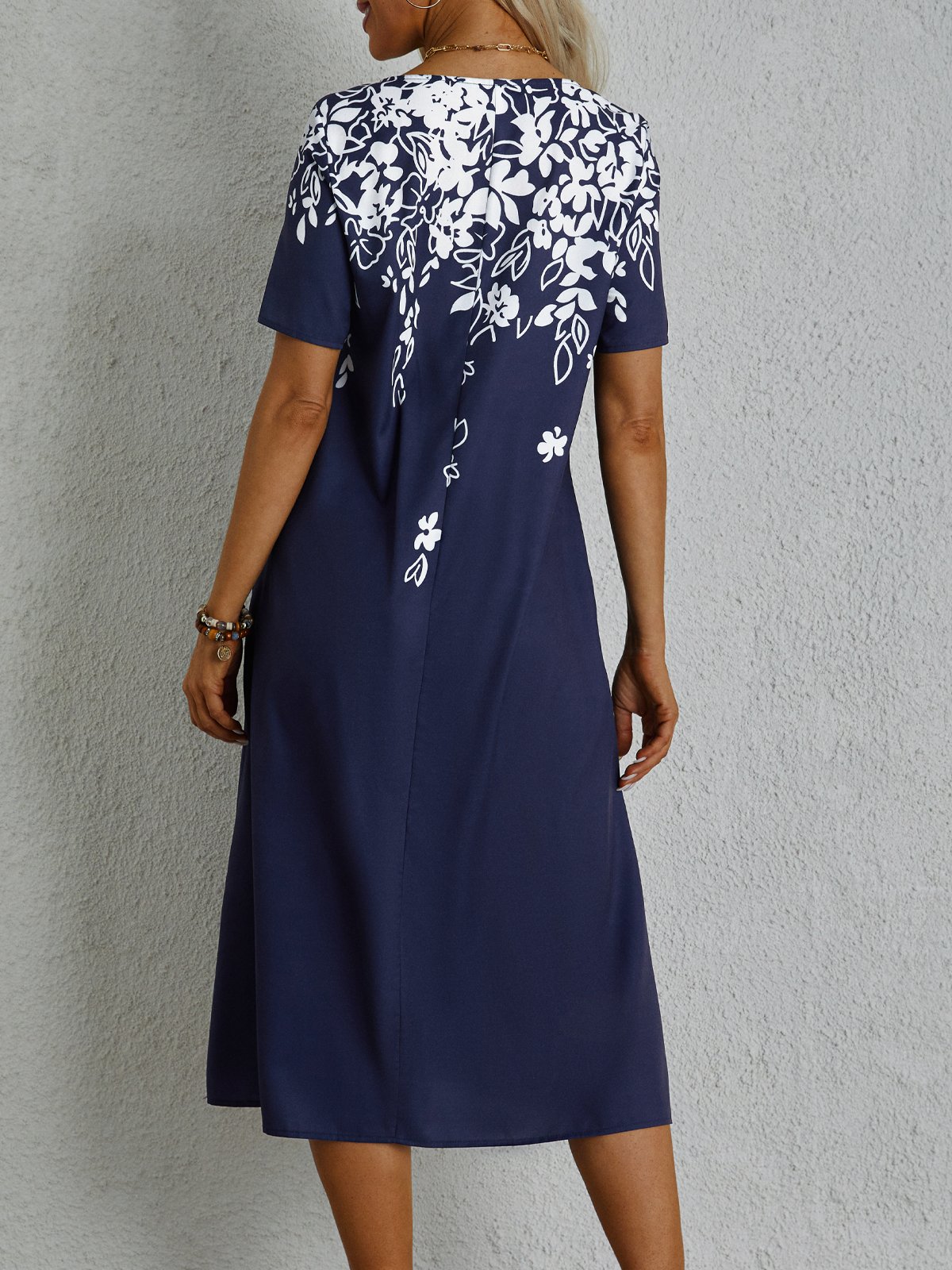 Floral Casual Short Sleeve Pockets A-Line Dress