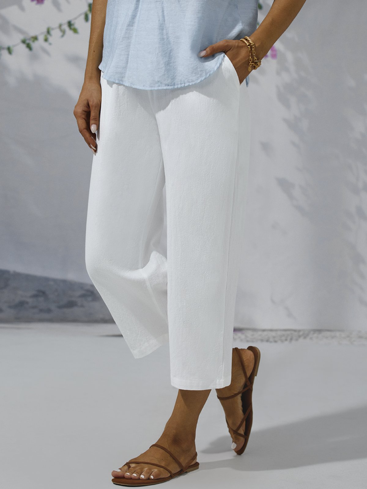 Paneled Linen Casual Pants