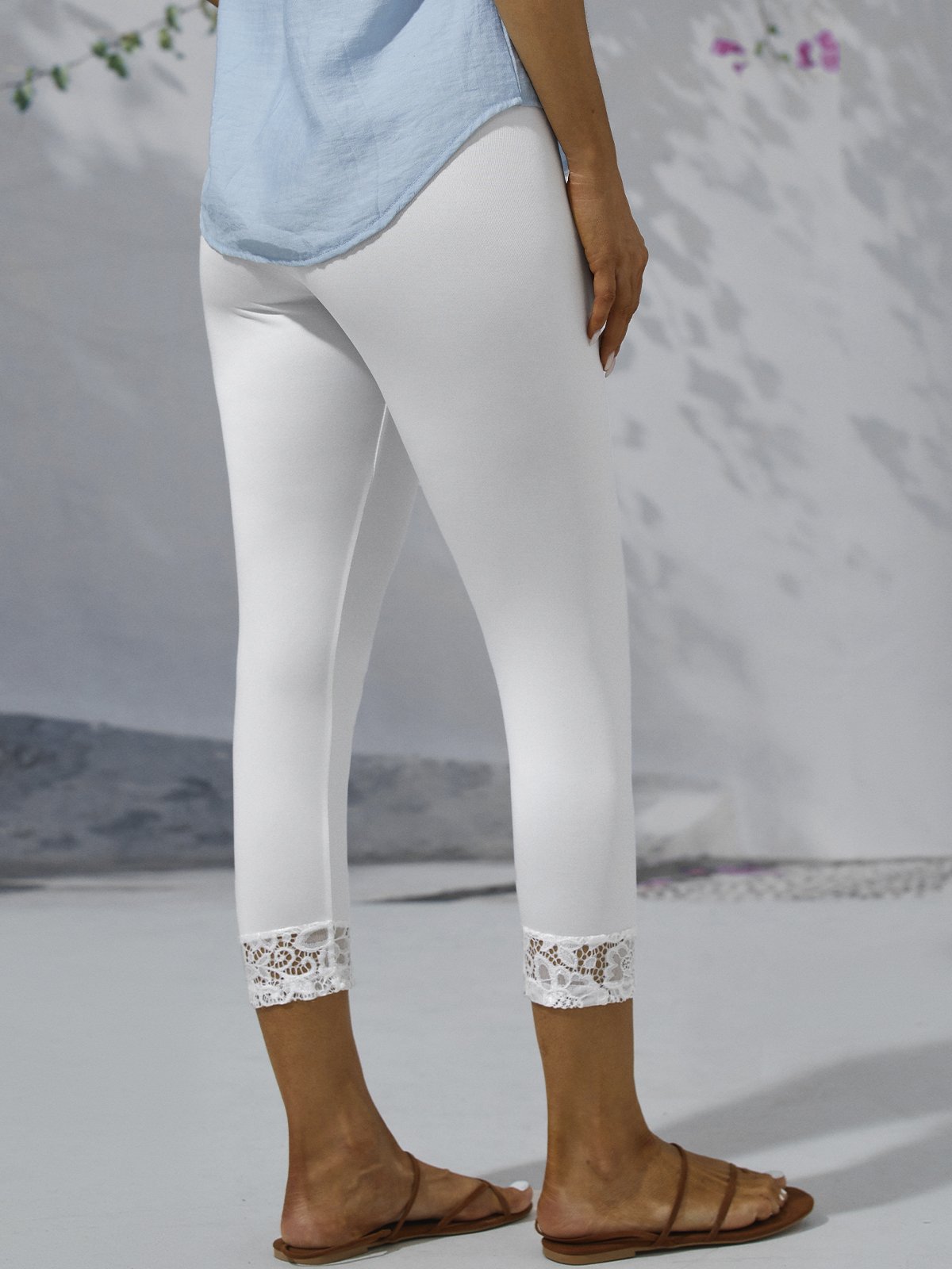 Plain Lace Casual Cropped Pants