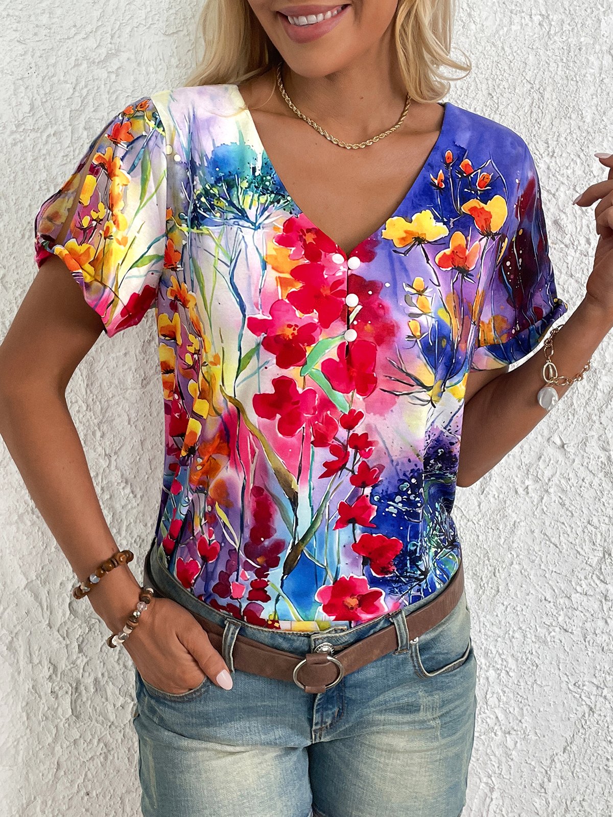 Casual Buttoned Floral Loose Shirt