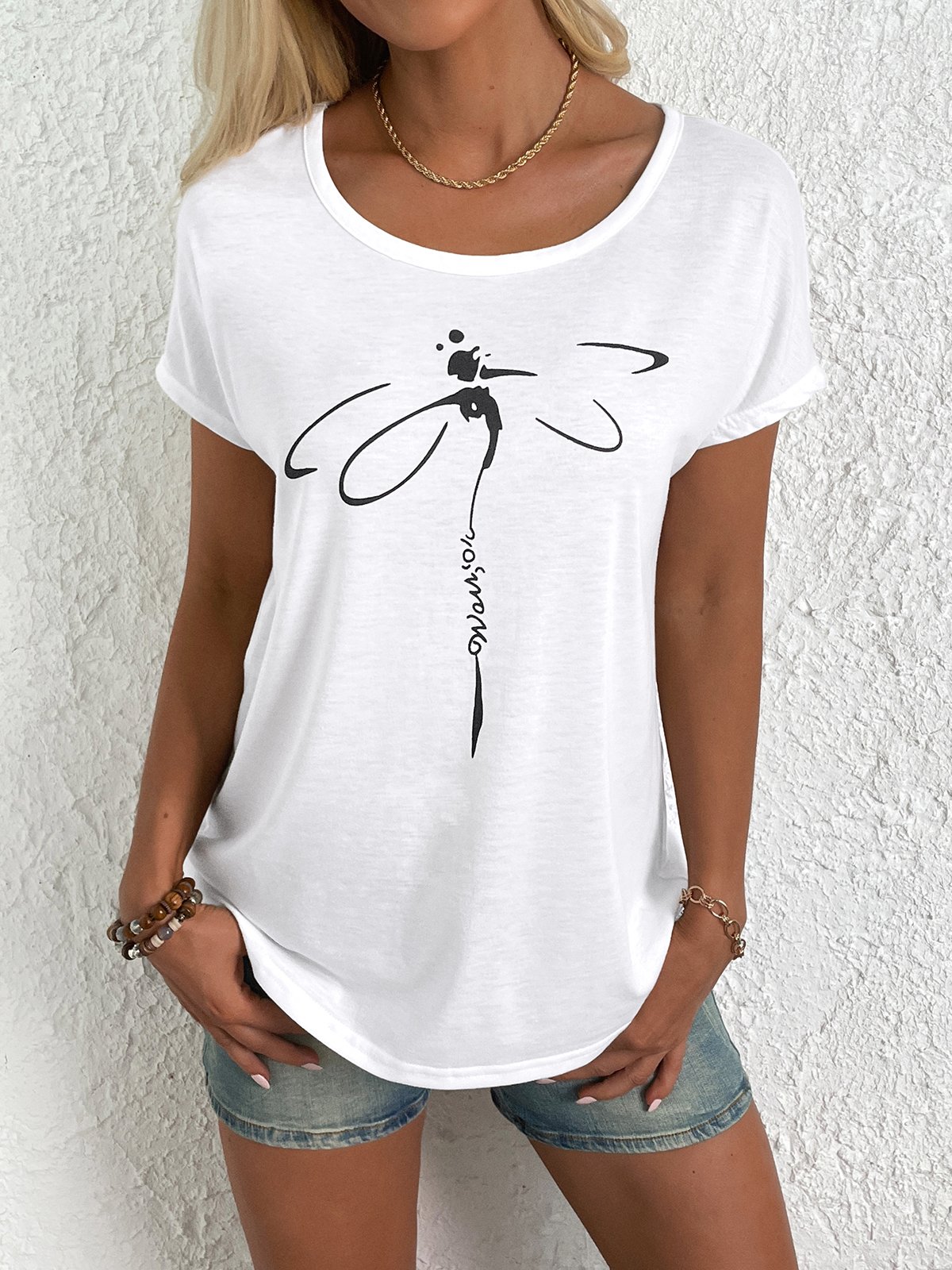 Casual Jersey Dragonfly Loose T-Shirt