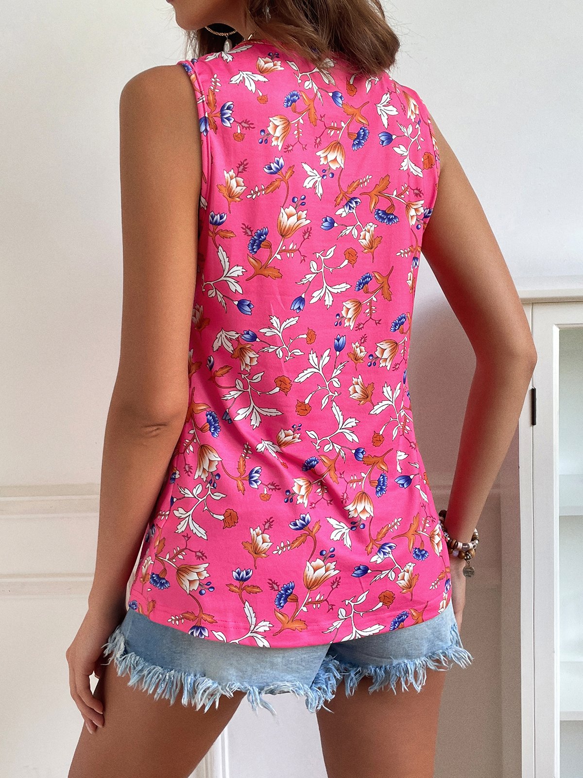 Floral Loose Vacation V Neck Tank Top