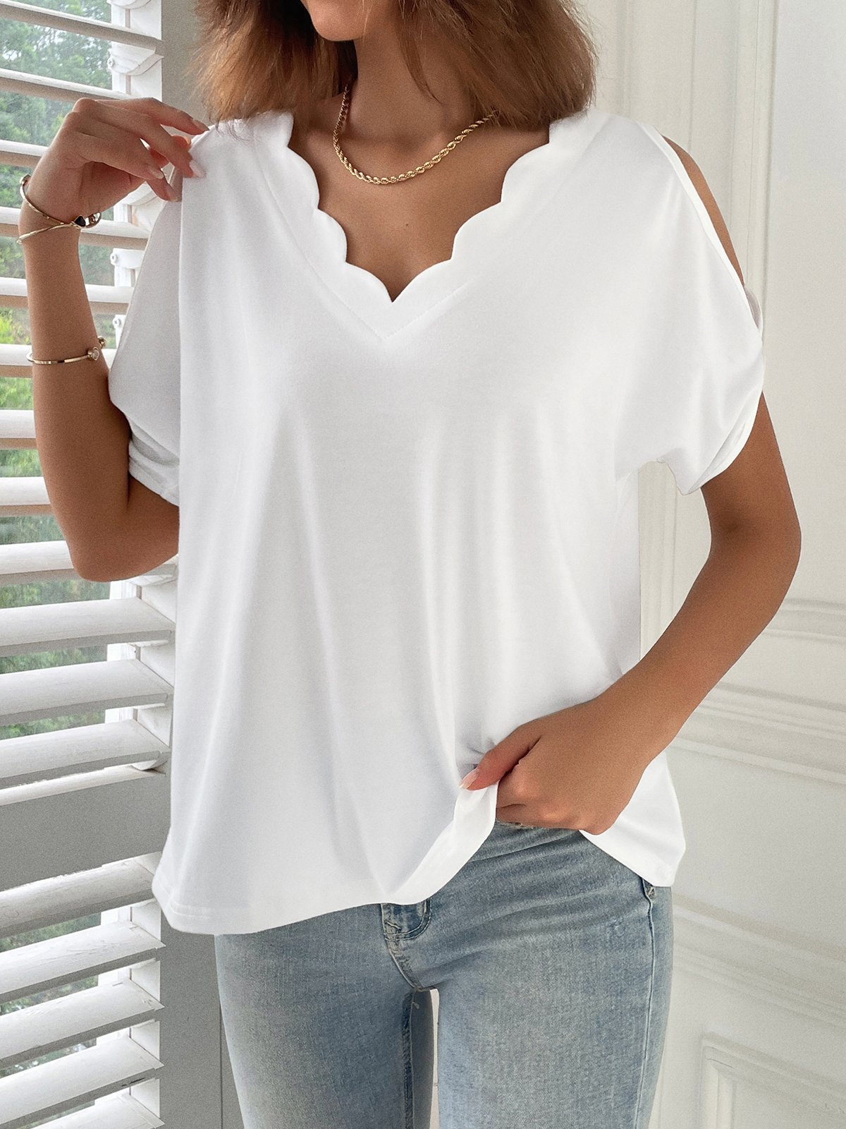 V Neck Devore Loose Casual Shirt