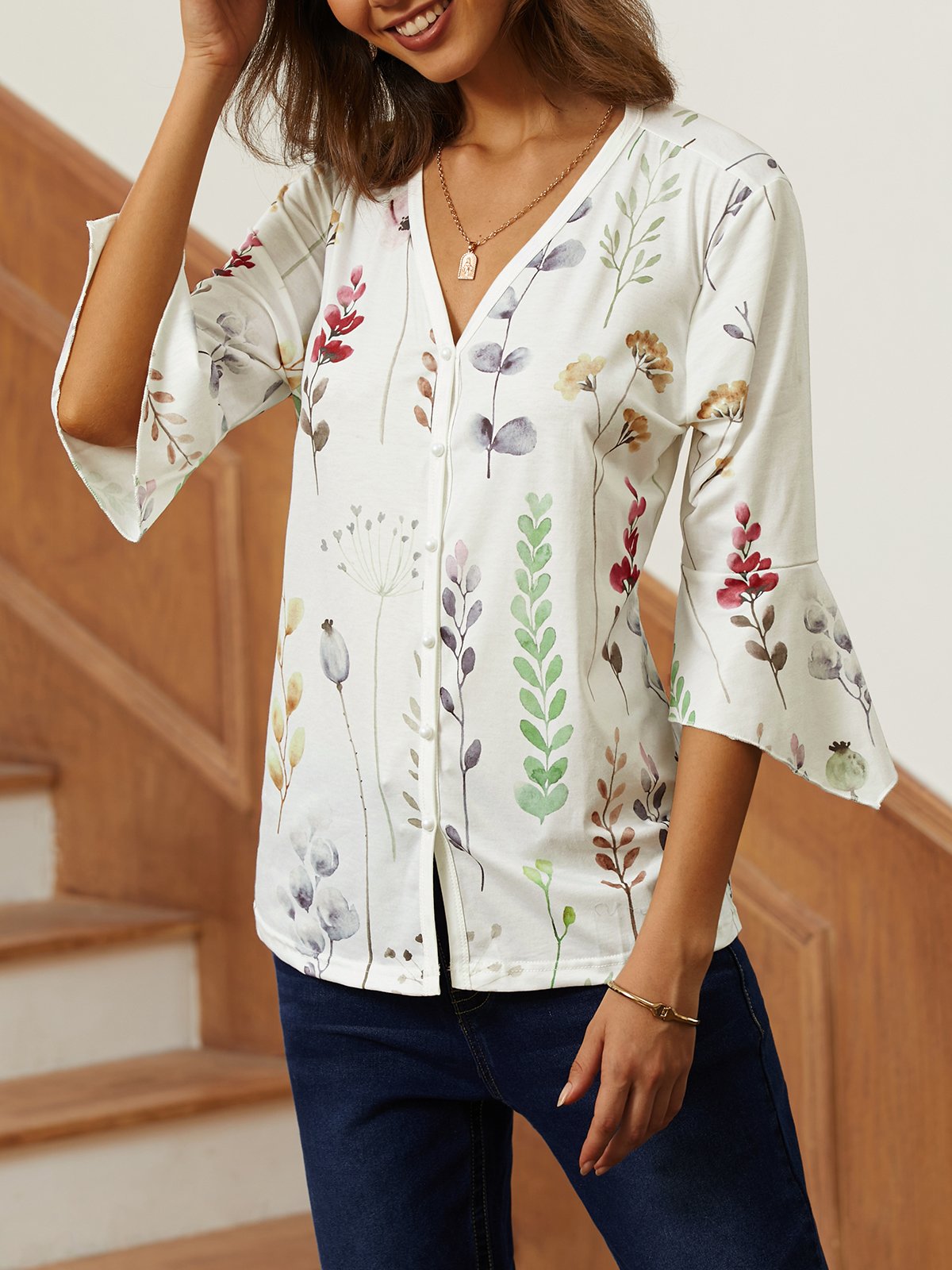 Wrap Casual Loose Floral Shirt