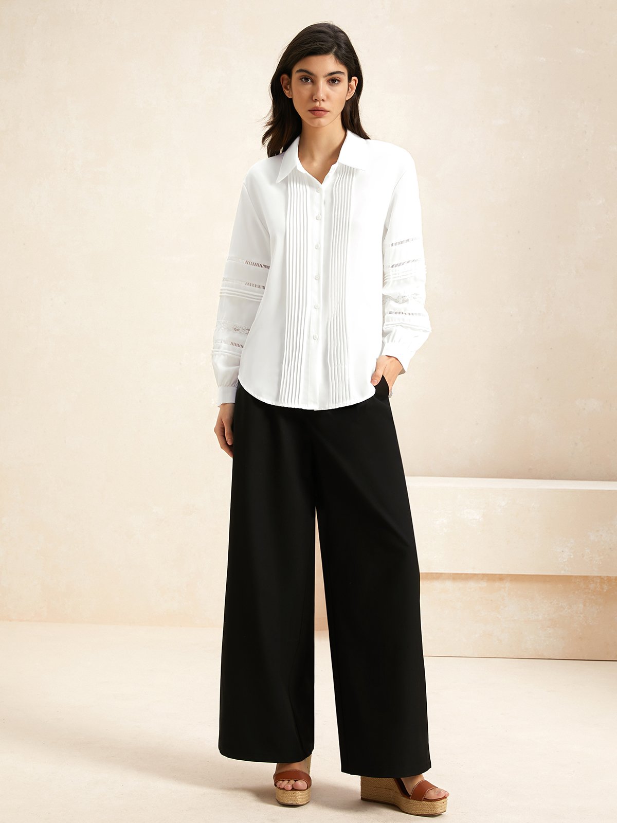Shirt Collar Long Sleeve Plain Lightweight Loose TUNIC Blouse For Women