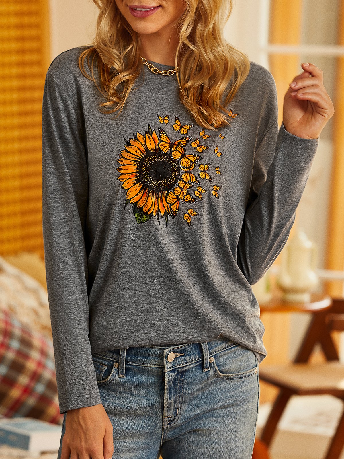 Sunflower Long sleeve Crew Neck T-Shirt