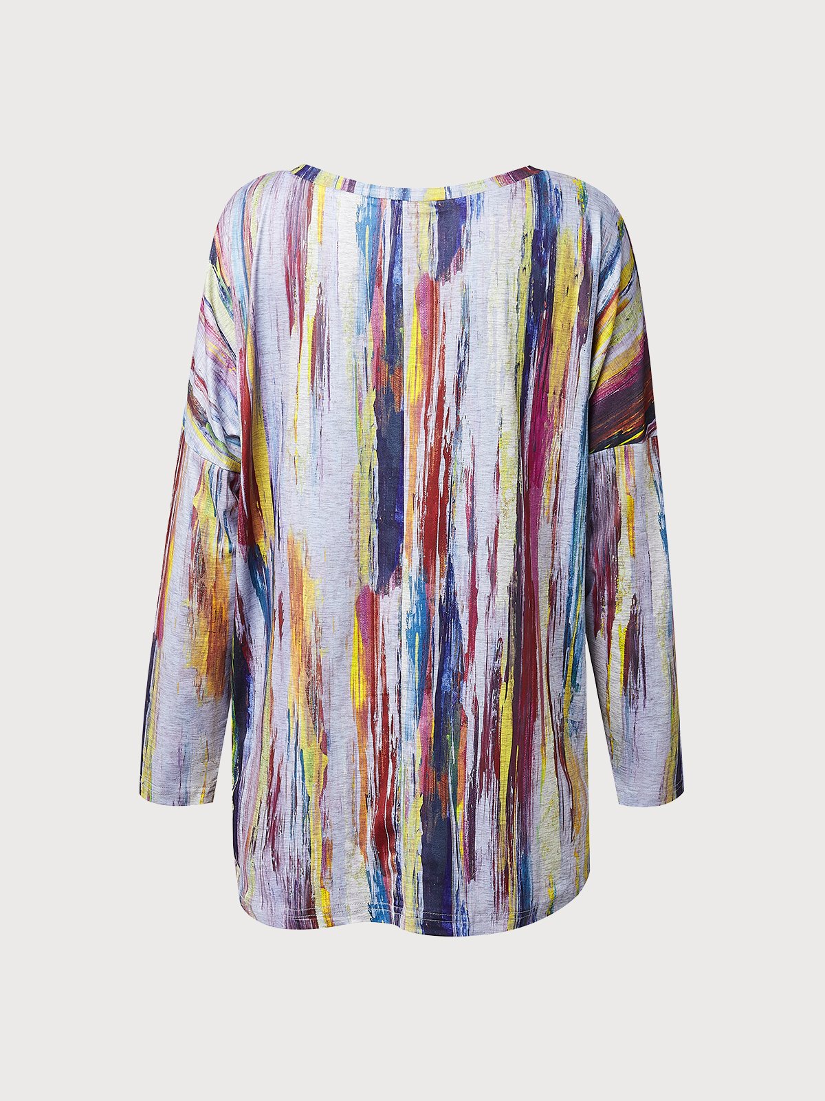 V Neck Ombre Striped Elbow-Length Sleeve T-Shirt