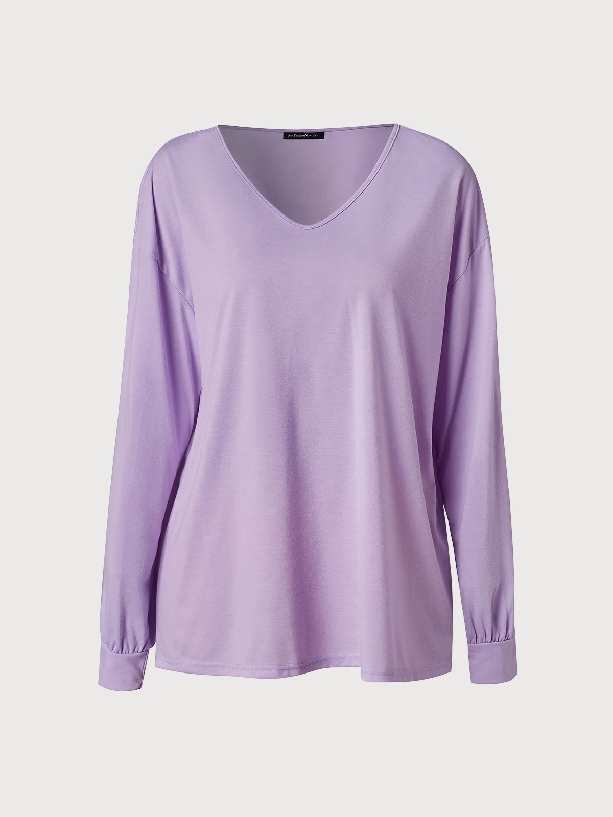 Plain Jersey V Neck Casual Top