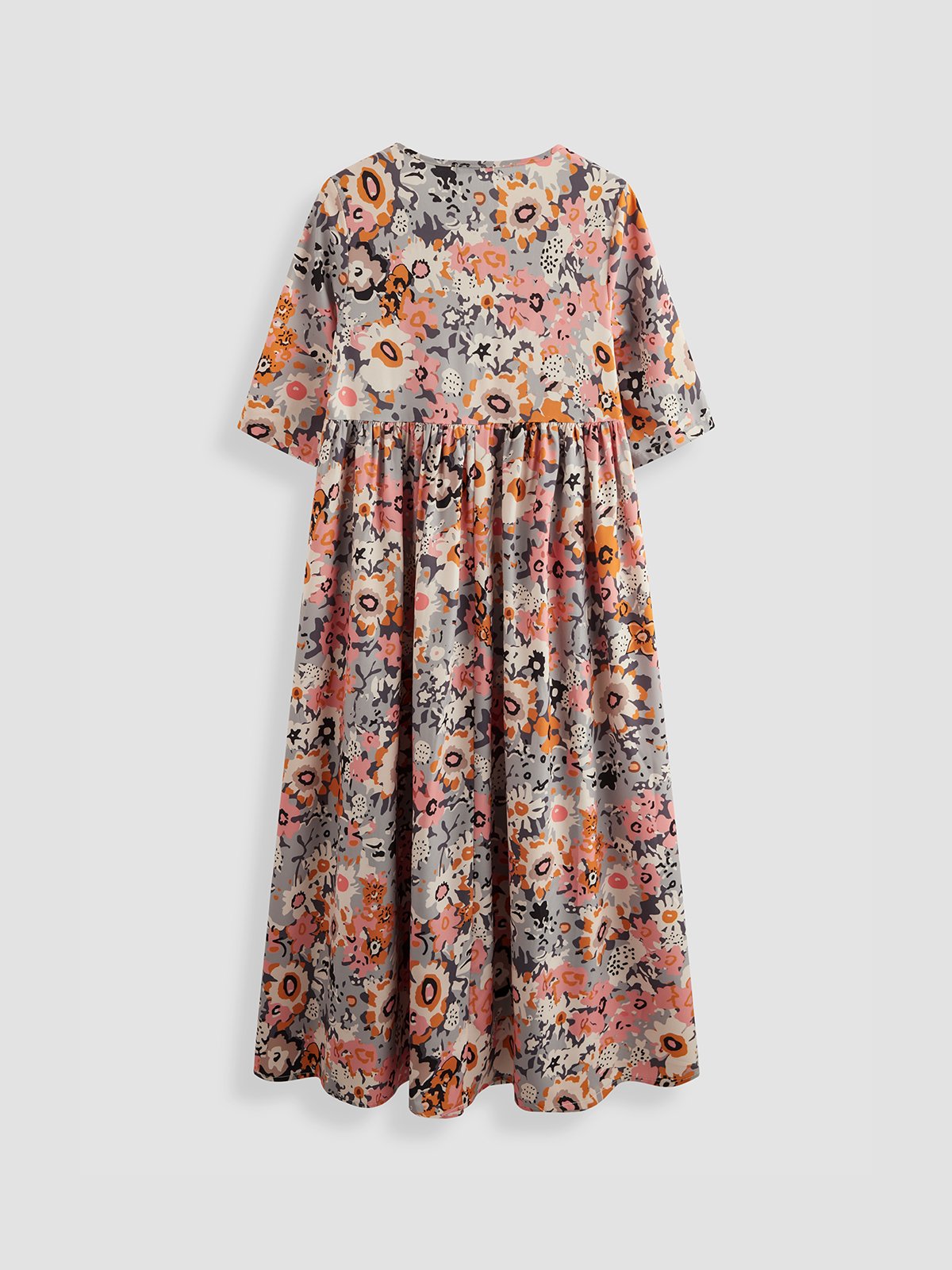Loose Casual Floral Short Sleeve Woven Dress