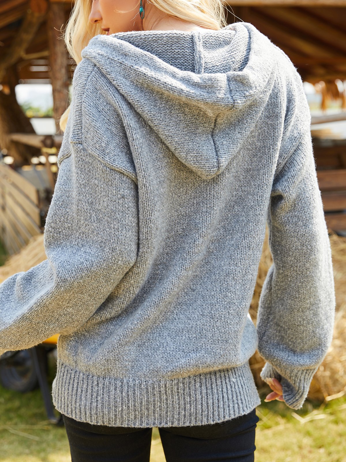 Plain Wool/Knitting Casual Loose Hoodie Sweater Coat