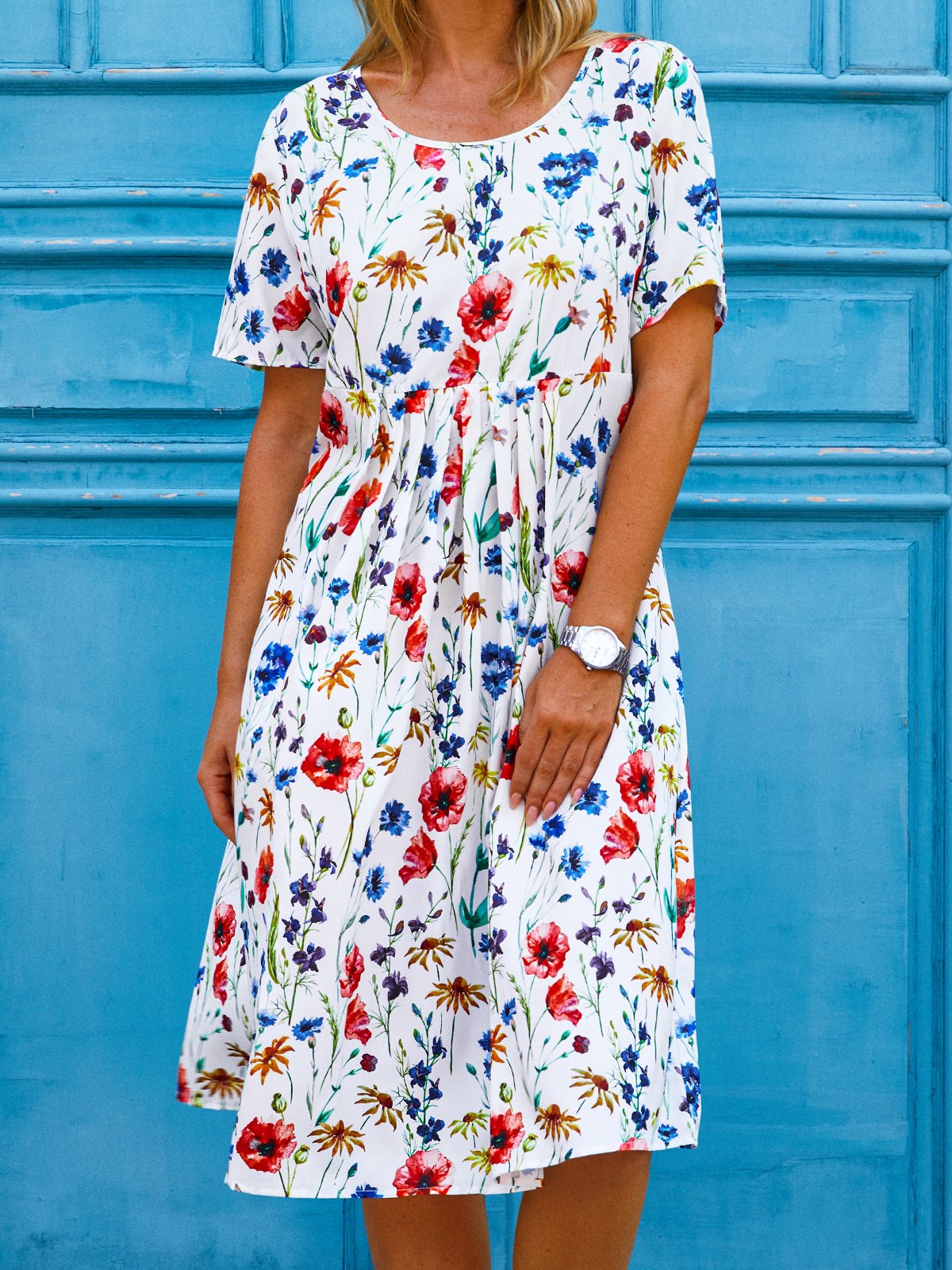 Floral Loosen Casual Short Sleeve Woven Dress