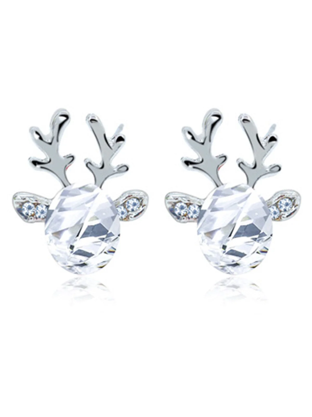 Women Crystal Gem Antler Earrings Fashion Christmas Gift Elk Earrings