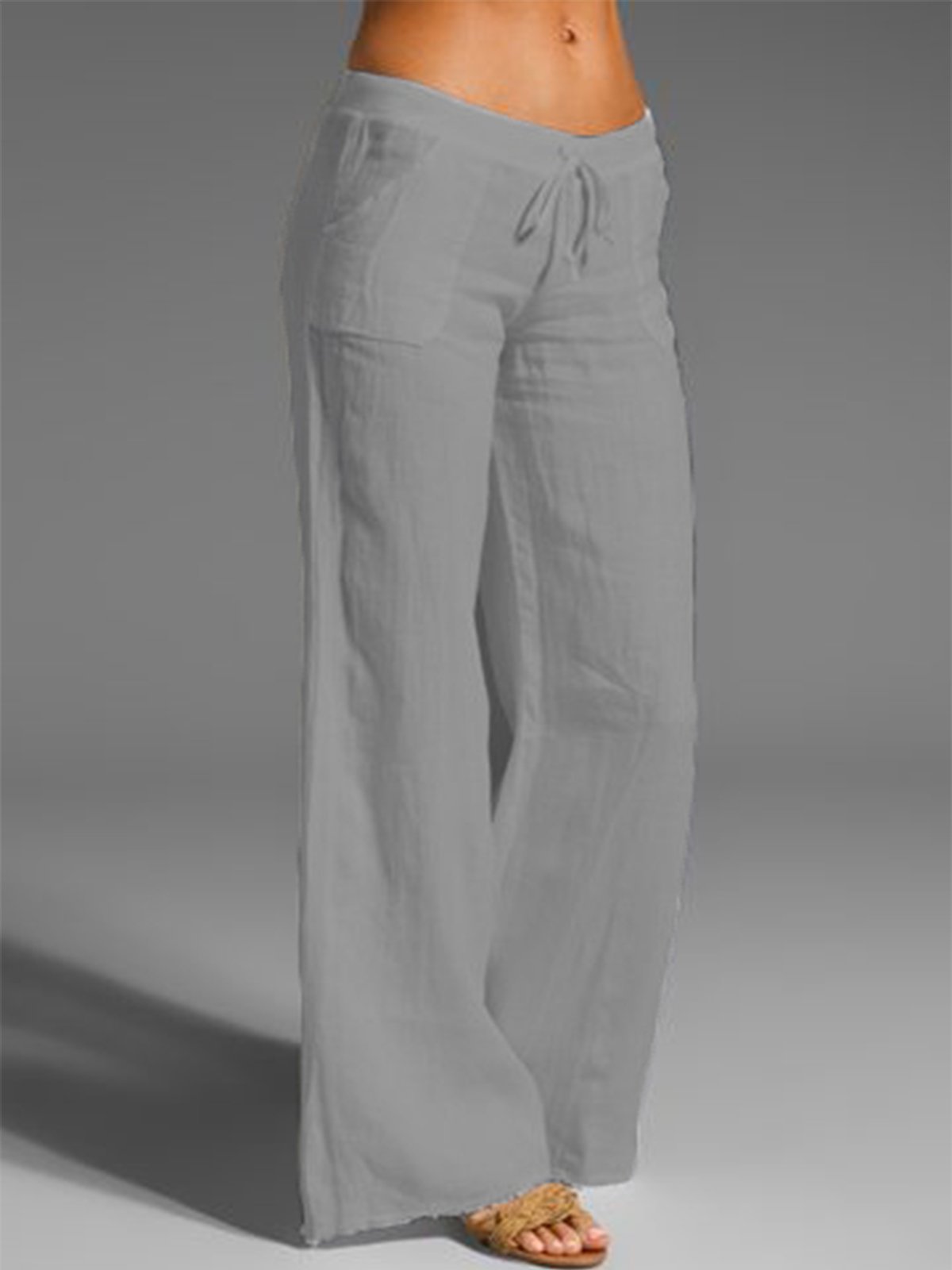 Women's Linen Casual Plain Baggy WIde Leg Long Pant