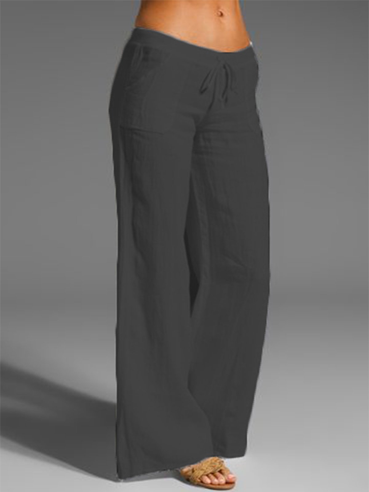 Women's Linen Casual Plain Baggy WIde Leg Long Pant