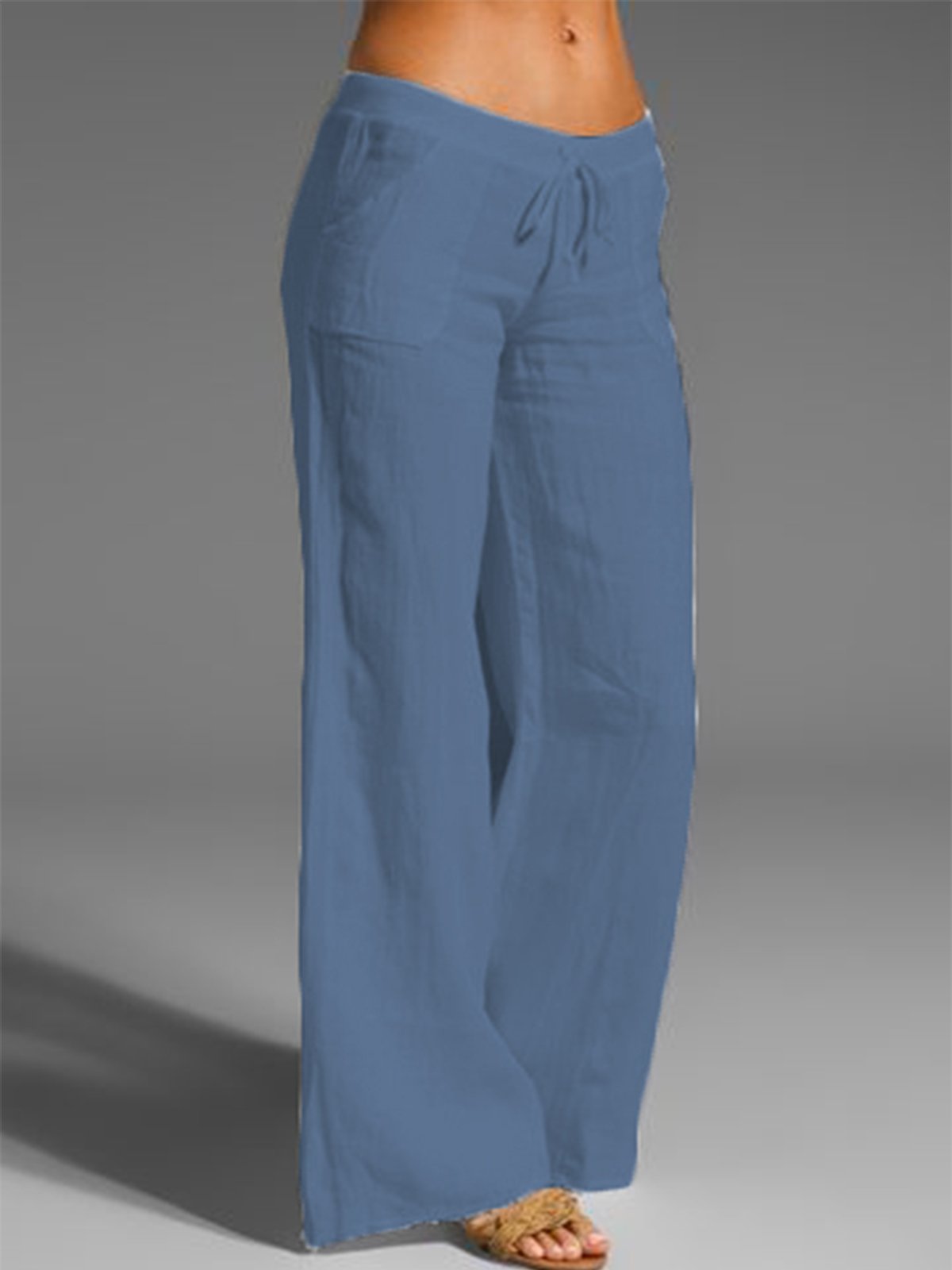 Women's Linen Casual Plain Baggy WIde Leg Long Pant | noracora