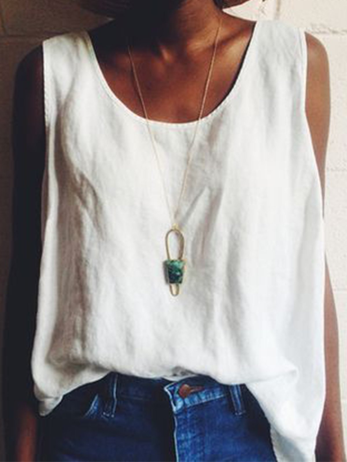 Casual Sleeveless Cotton-Blend Tank & Cami