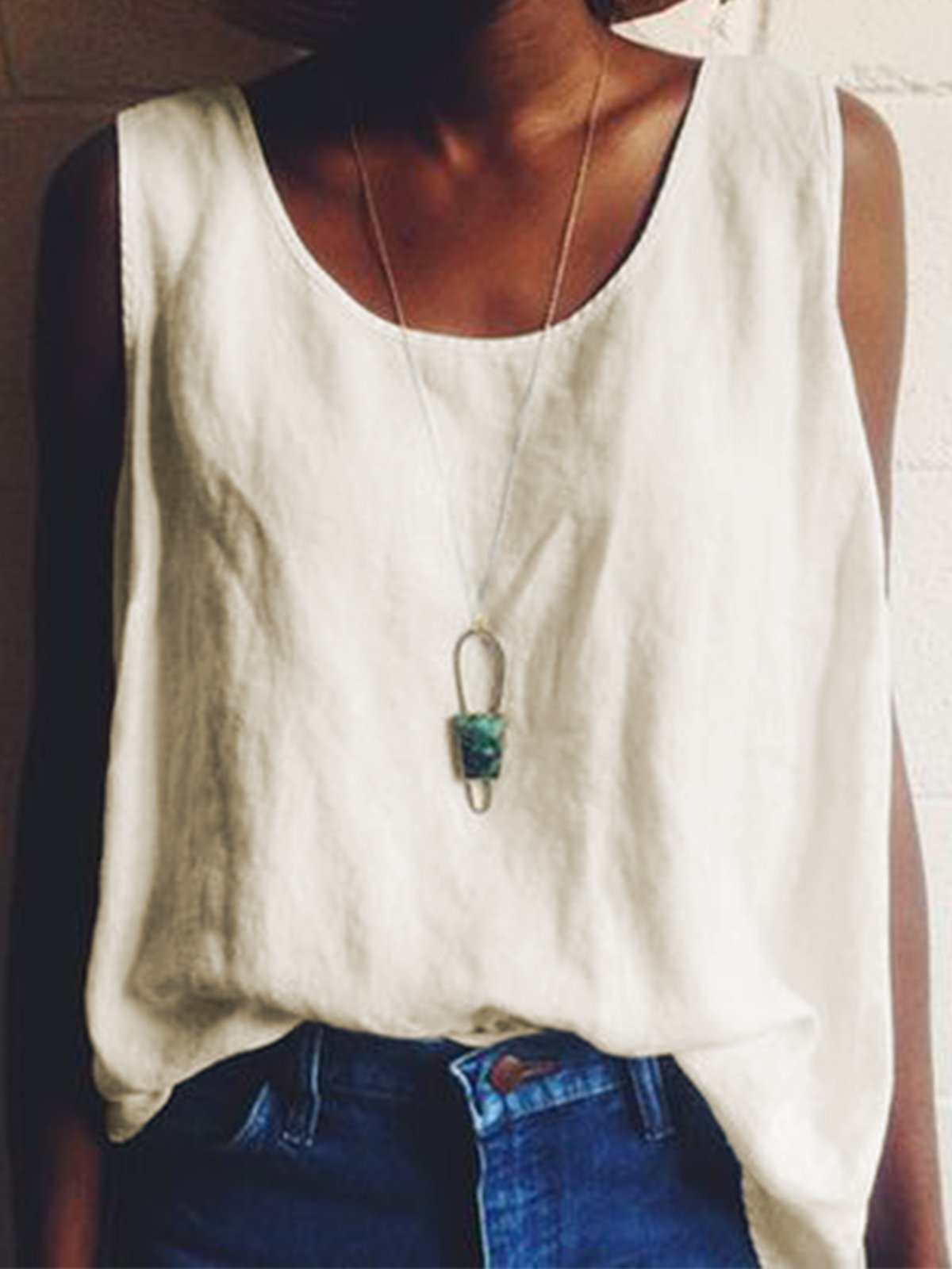 Casual Sleeveless Cotton-Blend Tank & Cami