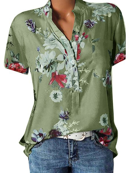 Women Floral Short Sleeve Casual Summer Blouse | noracora