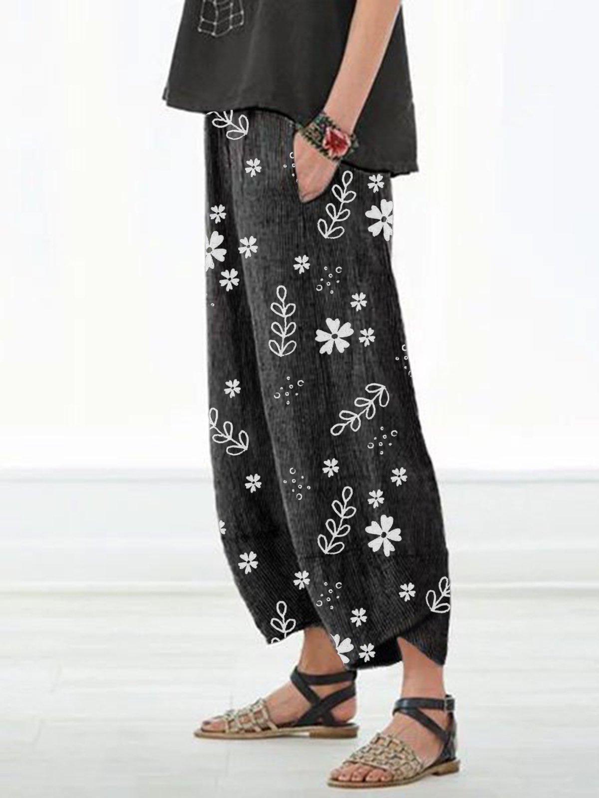 Casual Floral Print Cotton Pant With Pockets