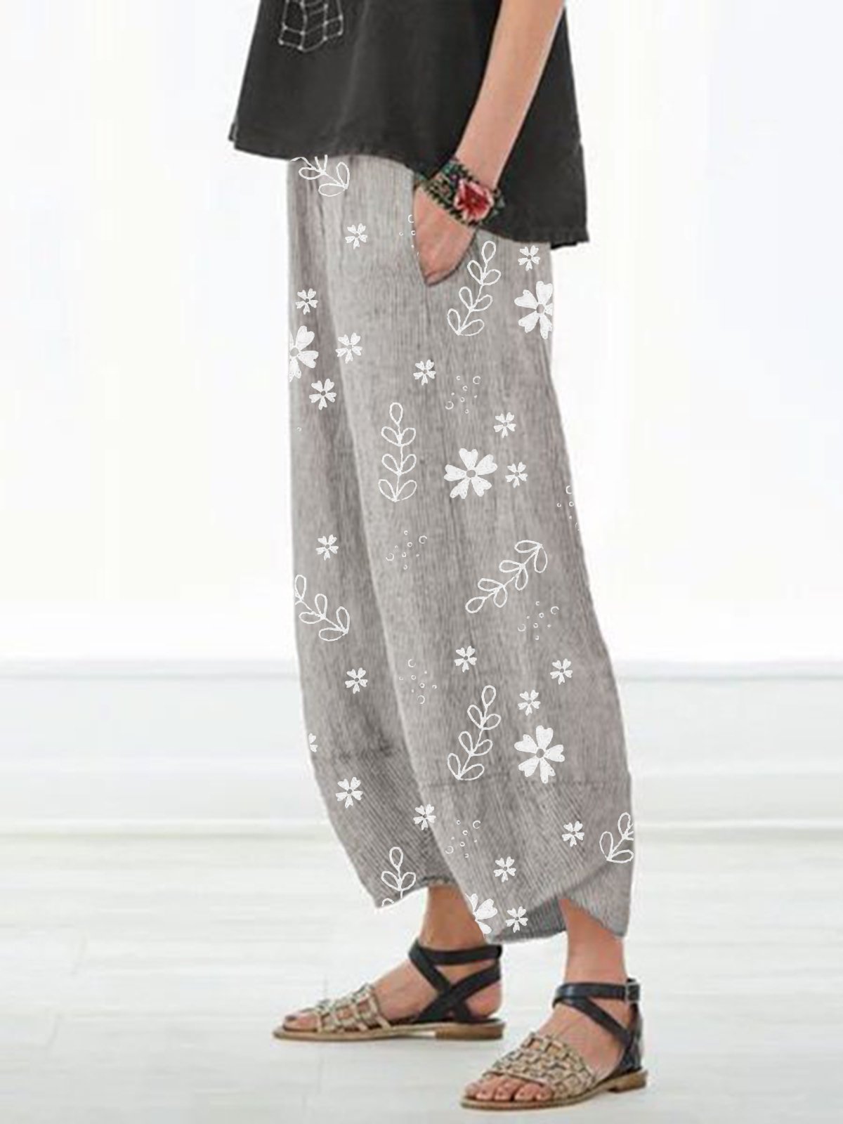 Casual Floral Print Cotton Pant With Pockets