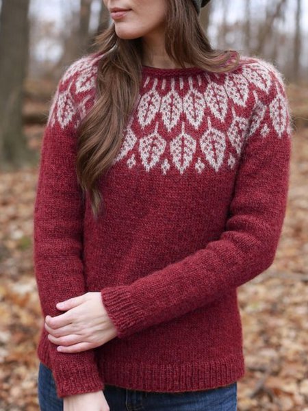 Long Sleeve Printed Crew Neck Knitwear & Tunic Sweater Knit Jumper