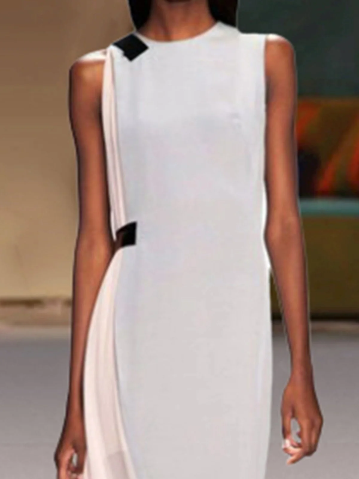 Vintage Sleeveless Plain Color-block Plus Size Casual Dress