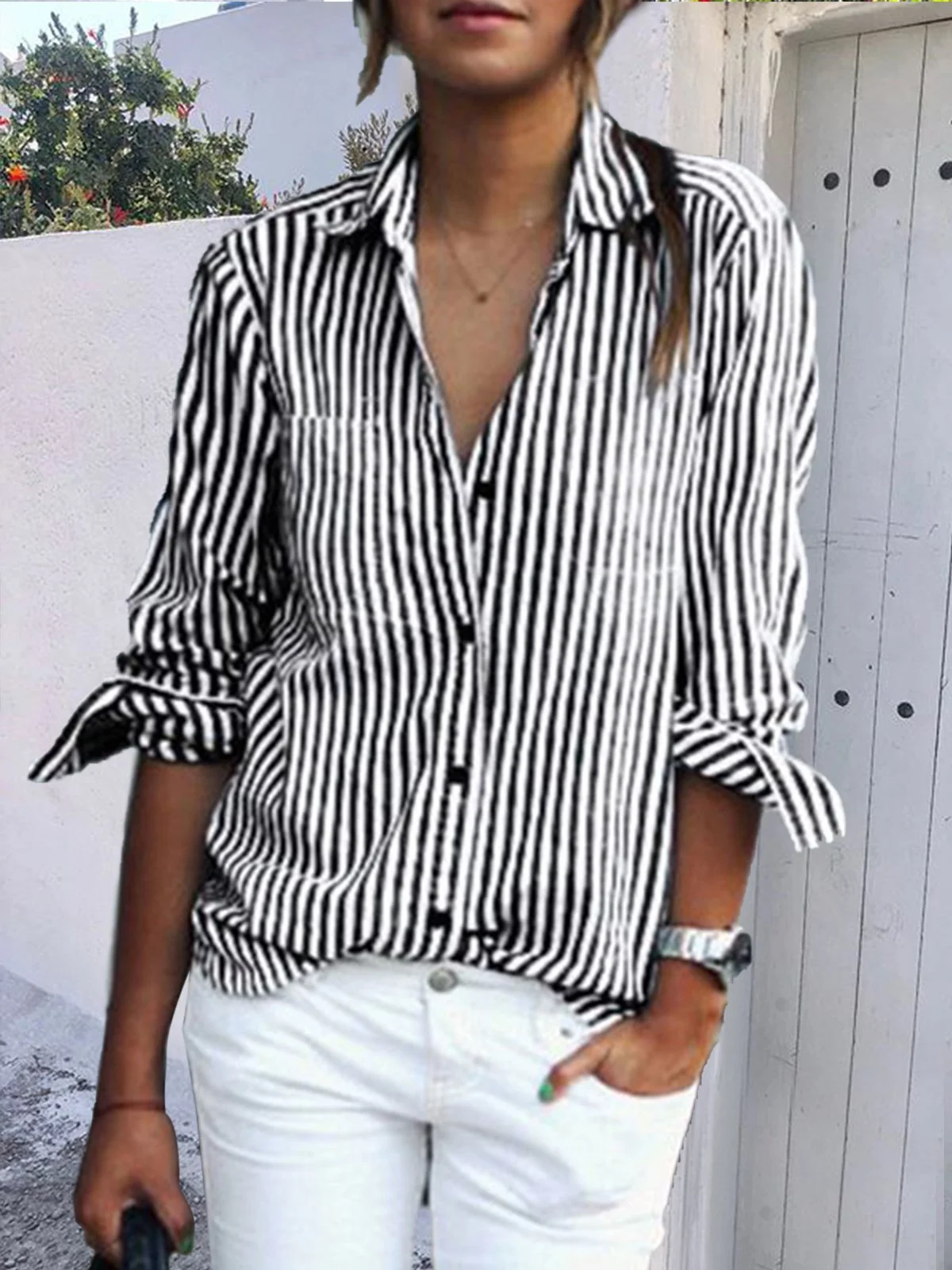 Shift Casual Striped Long Sleeve Blouse&shirt