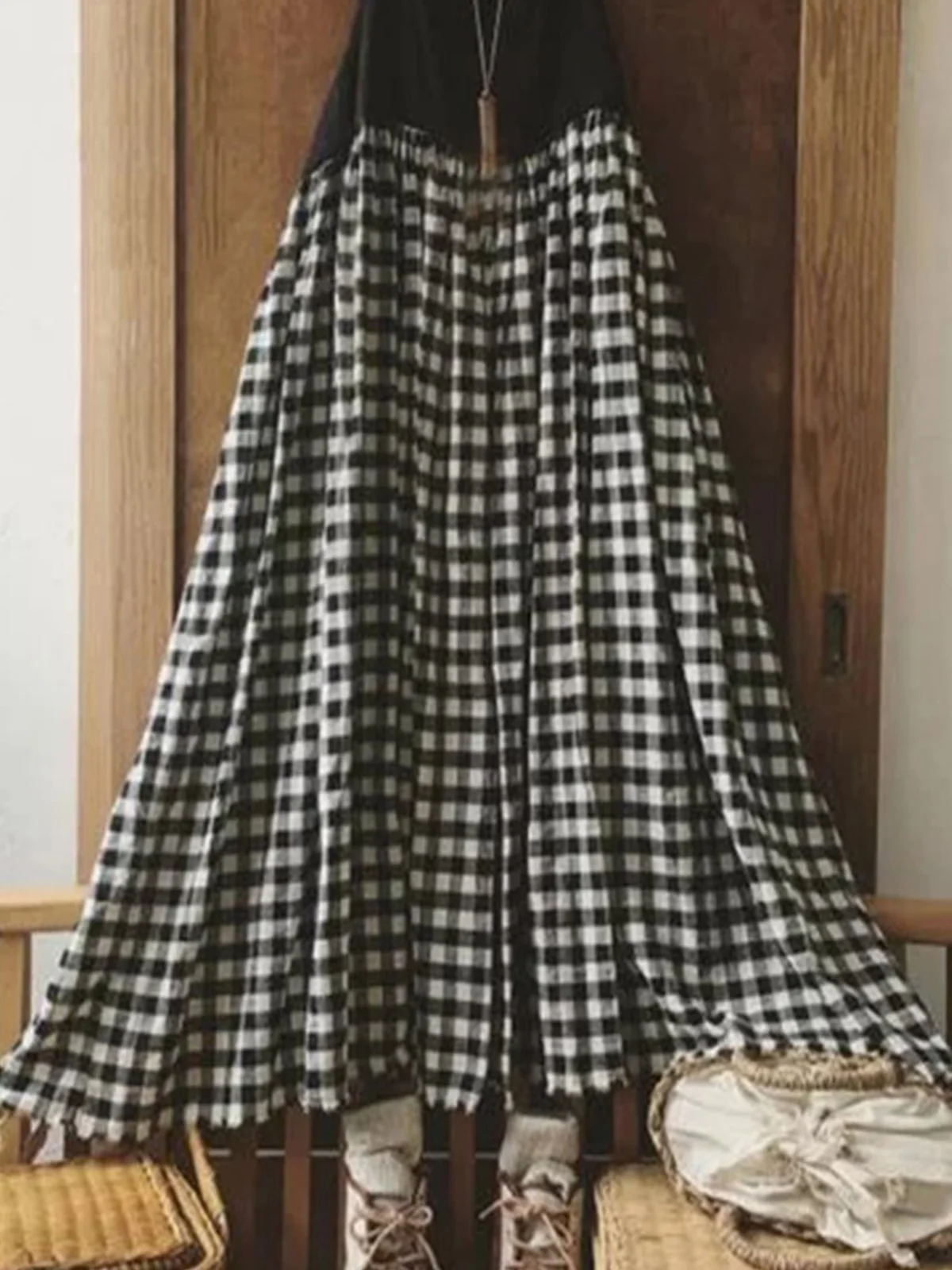 Sleeveless Vintage Plaid Casual Dress
