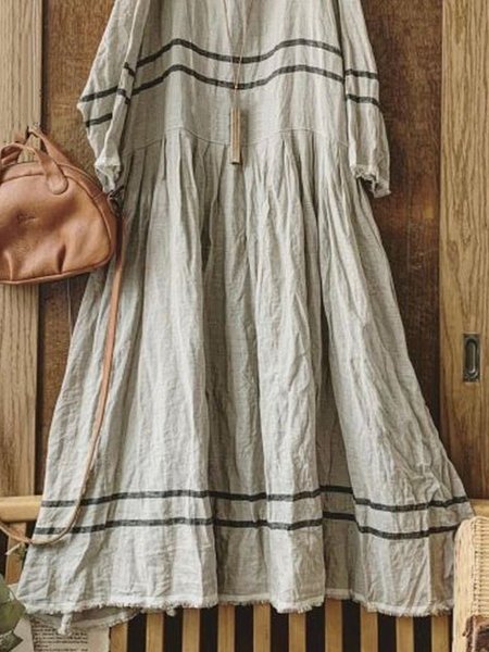 Vintage Striped Plus Size Long Sleeve Casual Dress