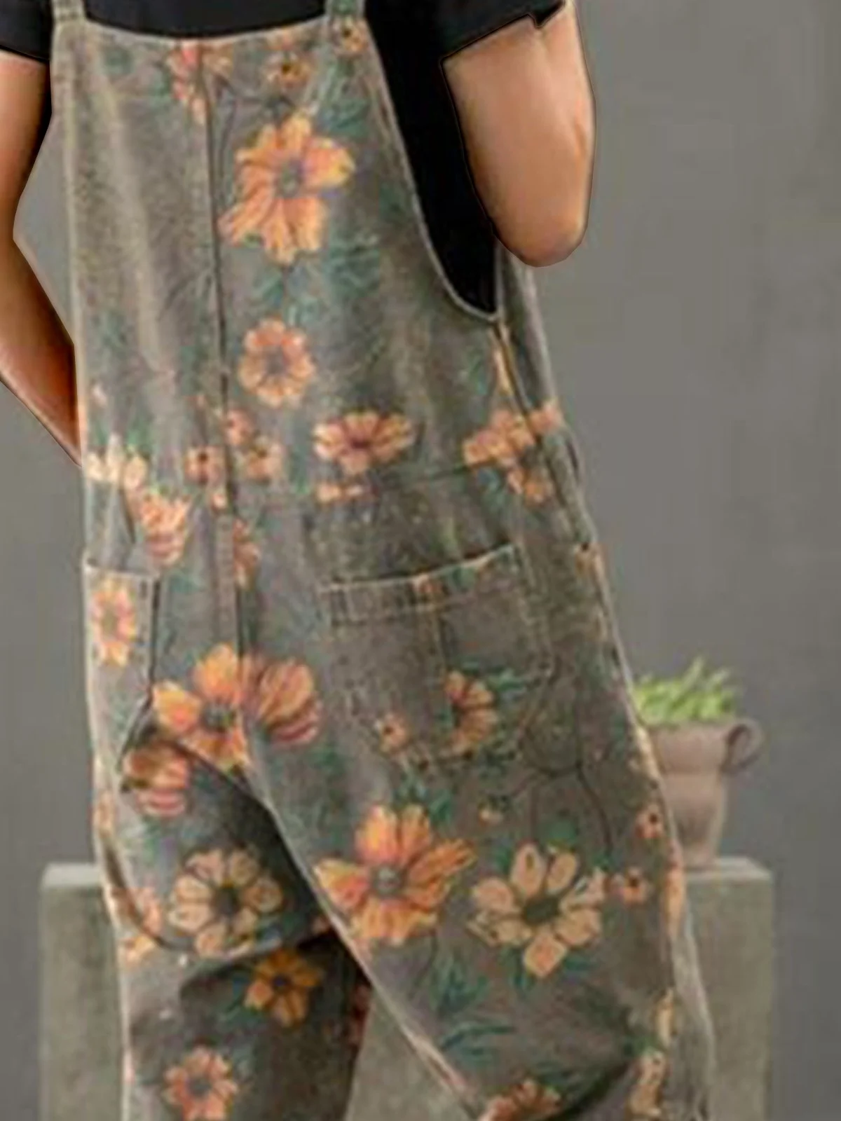 Grey casual floral print jumpsuit