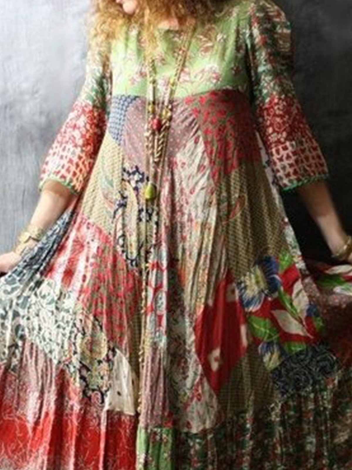 Plus Size Floral Vintage Cotton-Blend Dress